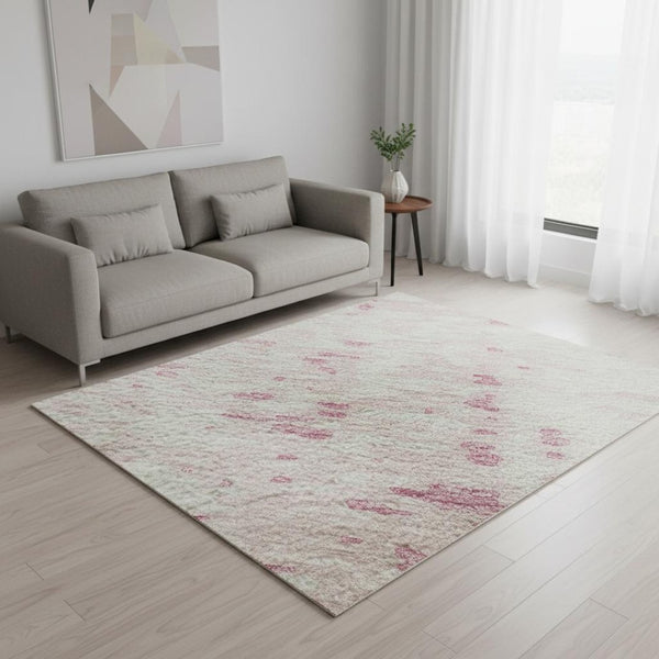 HomeRoots 5' X 8' Pink And Ivory Abstract Area Rug - Washable, UV Protected, Soft & Stylish for Any Room 675464