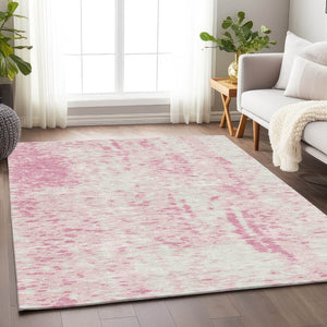 HomeRoots 5' X 8' Pink And Ivory Abstract Area Rug - Washable, UV Protected, Soft & Stylish for Any Room 675464