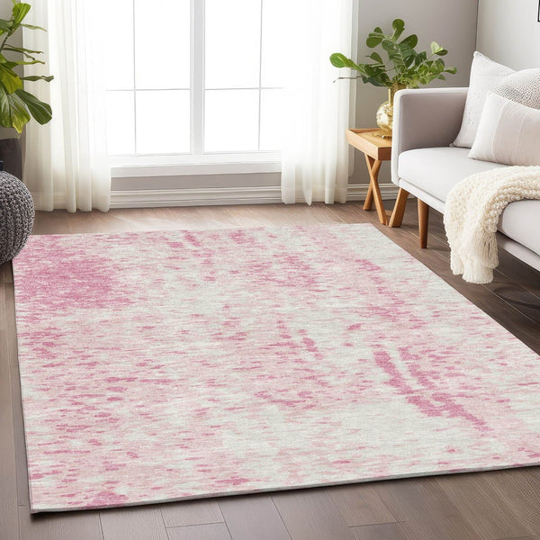 HomeRoots 5' X 8' Pink And Ivory Abstract Area Rug - Washable, UV Protected, Soft & Stylish for Any Room 675464