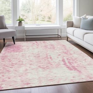 HomeRoots 5' X 8' Pink And Ivory Abstract Area Rug - Washable, UV Protected, Soft & Stylish for Any Room 675464