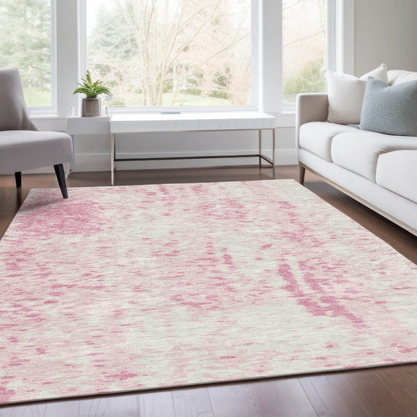 HomeRoots 5' X 8' Pink And Ivory Abstract Area Rug - Washable, UV Protected, Soft & Stylish for Any Room 675464