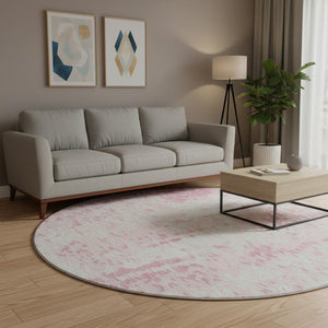 HomeRoots 8' Pink And Ivory Abstract Round Rug - Washable, UV Protected, Non-Slip, Perfect for Kids & Pets! 675465
