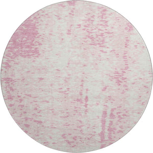 HomeRoots 8' Pink And Ivory Abstract Round Rug - Washable, UV Protected, Non-Slip, Perfect for Kids & Pets! 675465