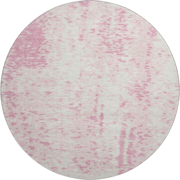 HomeRoots 8' Pink And Ivory Abstract Round Rug - Washable, UV Protected, Non-Slip, Perfect for Kids & Pets! 675465