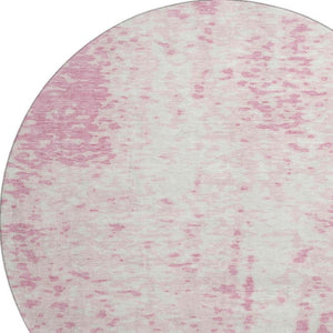 HomeRoots 8' Pink And Ivory Abstract Round Rug - Washable, UV Protected, Non-Slip, Perfect for Kids & Pets! 675465