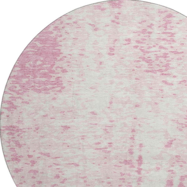 HomeRoots 8' Pink And Ivory Abstract Round Rug - Washable, UV Protected, Non-Slip, Perfect for Kids & Pets! 675465