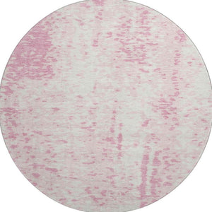 HomeRoots 8' Pink And Ivory Abstract Round Rug - Washable, UV Protected, Non-Slip, Perfect for Kids & Pets! 675465