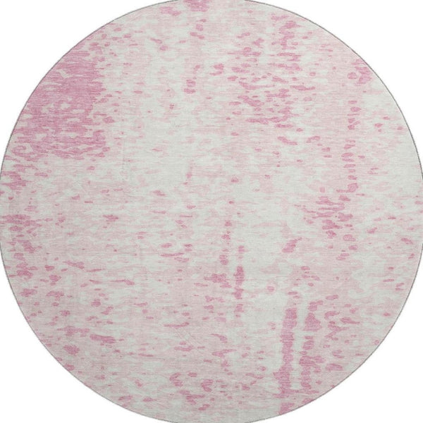 HomeRoots 8' Pink And Ivory Abstract Round Rug - Washable, UV Protected, Non-Slip, Perfect for Kids & Pets! 675465