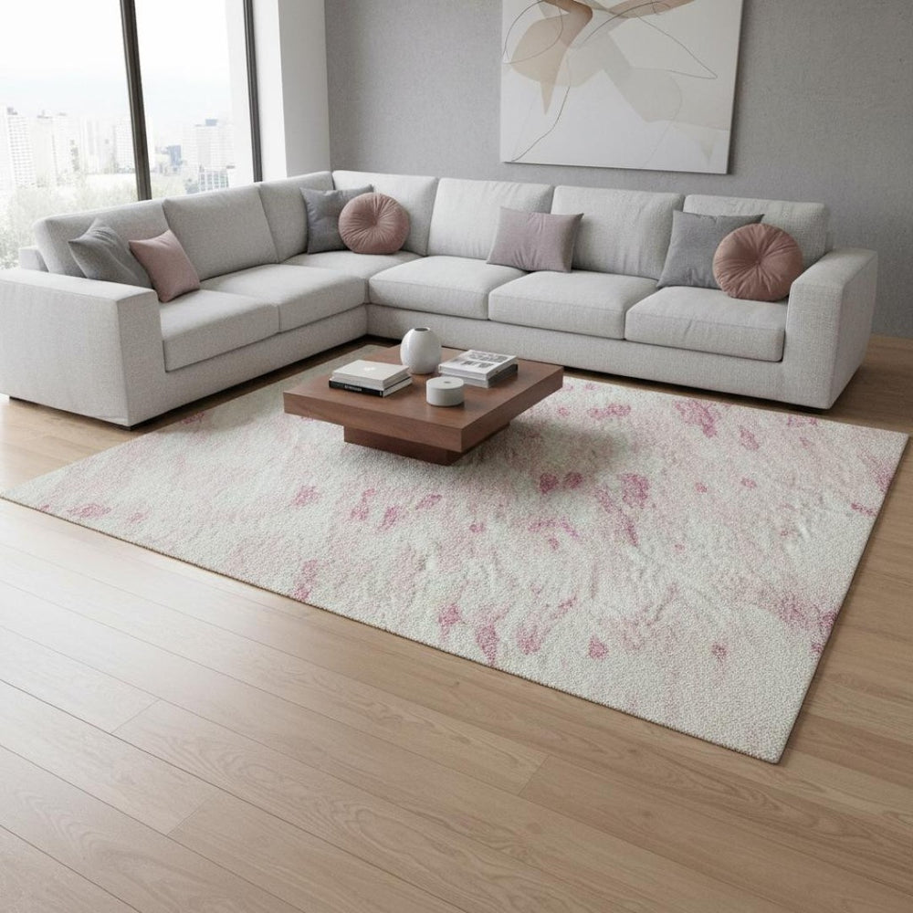 HomeRoots 8' X 10' Stylish Pink and Ivory Abstract Washable Area Rug with UV Protection for Busy Homes 675466
