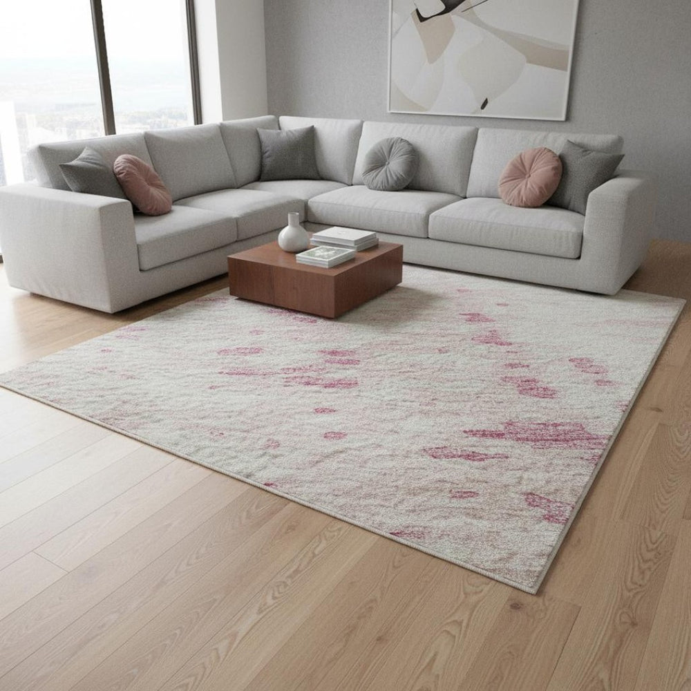 HomeRoots 9' X 12' Pink And Ivory Abstract Area Rug – Stylish, Washable, UV-Protected, Perfect for Any Room! 675467