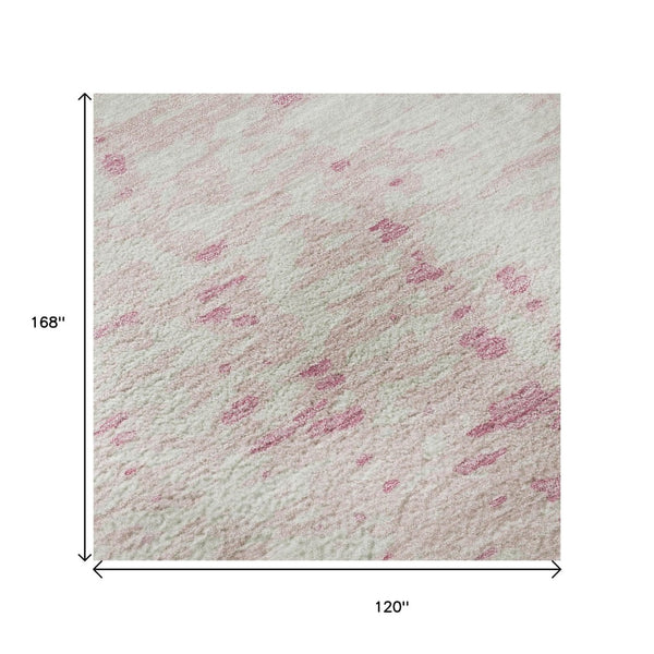 HomeRoots 10' Pink and Ivory Abstract Washable Area Rug - UV Protected, Durable, Perfect for Busy Homes! 675468
