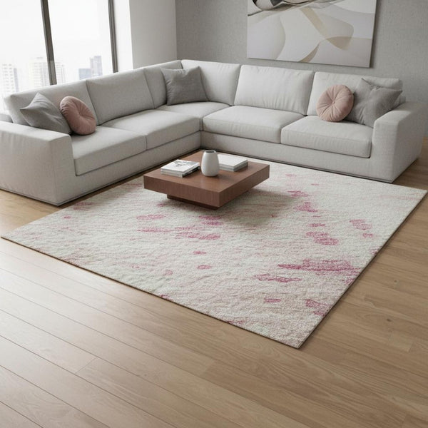 HomeRoots 10' Pink and Ivory Abstract Washable Area Rug - UV Protected, Durable, Perfect for Busy Homes! 675468
