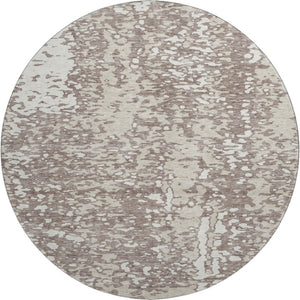 HomeRoots 8' Taupe and Ivory Abstract Round Rug - Washable, Stain-Resistant, UV Protected for Modern Spaces 675471