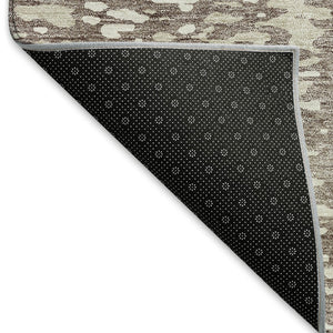 HomeRoots 8' Taupe and Ivory Abstract Round Rug - Washable, Stain-Resistant, UV Protected for Modern Spaces 675471