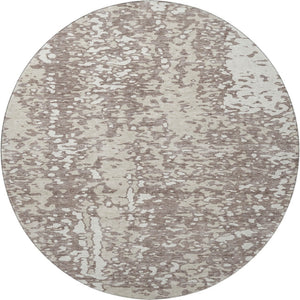 HomeRoots 8' Taupe and Ivory Abstract Round Rug - Washable, Stain-Resistant, UV Protected for Modern Spaces 675471