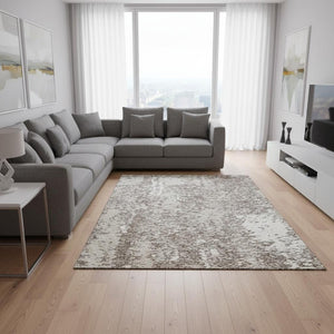HomeRoots 8' X 10' Taupe and Ivory Abstract Area Rug - Washable, UV-Protected, Stylish for High-Traffic Spaces 675472