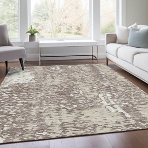 HomeRoots 8' X 10' Taupe and Ivory Abstract Area Rug - Washable, UV-Protected, Stylish for High-Traffic Spaces 675472