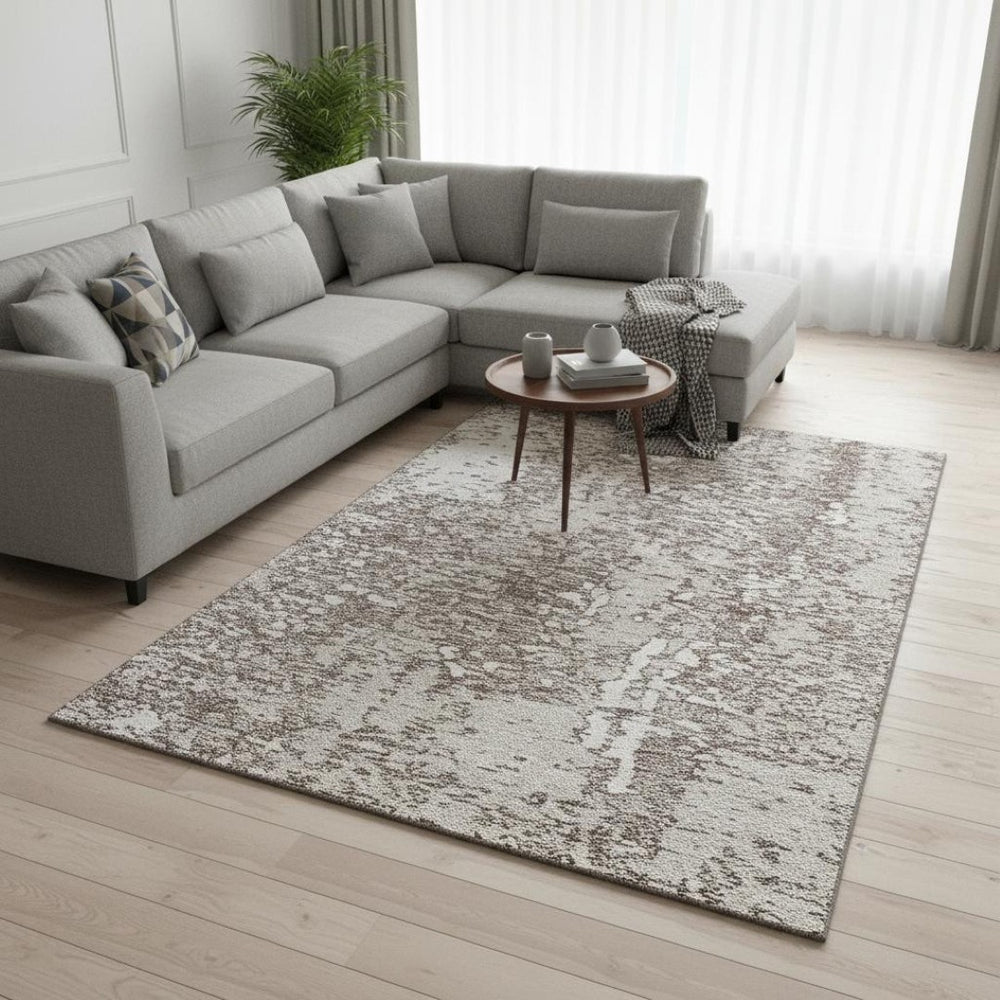 HomeRoots 10' Taupe and Ivory Abstract Area Rug – Washable, UV Protected, Perfect for Family Spaces and Pets 675474