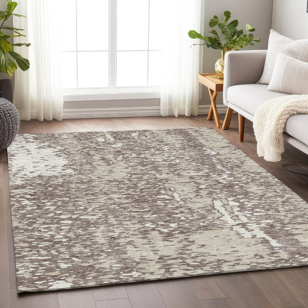 HomeRoots 10' Taupe and Ivory Abstract Area Rug – Washable, UV Protected, Perfect for Family Spaces and Pets 675474