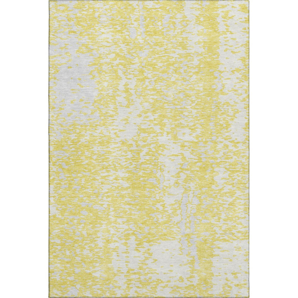 HomeRoots 5' X 8' Abstract Washable Area Rug in Yellow & Ivory – Durable, UV-Protected, Easy-Care Design! 675476