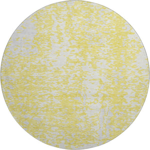 HomeRoots 8' Yellow And Ivory Abstract Round Rug - Washable, UV-Protected, Durable Design for Active Spaces 675477