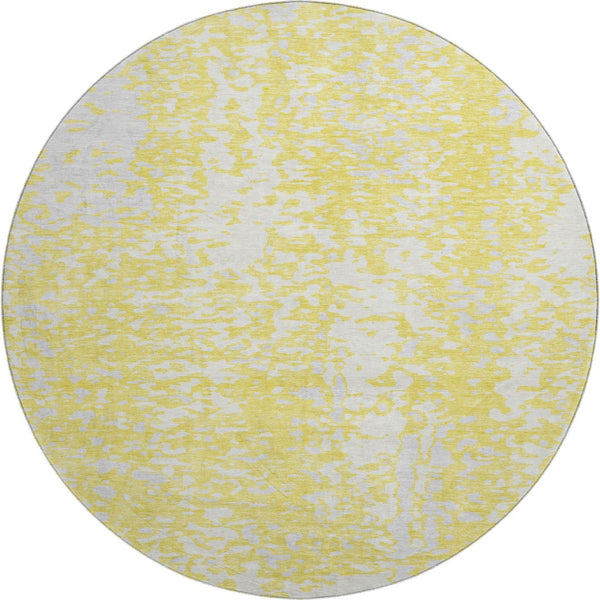 HomeRoots 8' Yellow And Ivory Abstract Round Rug - Washable, UV-Protected, Durable Design for Active Spaces 675477