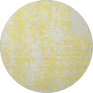 HomeRoots 8' Yellow And Ivory Abstract Round Rug - Washable, UV-Protected, Durable Design for Active Spaces 675477