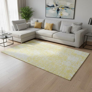 HomeRoots 8' X 10' Washable Yellow & Ivory Abstract Area Rug with UV Protection – Stylish & Durable for Homes! 675478