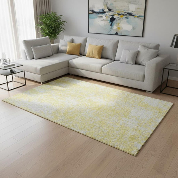 HomeRoots 8' X 10' Washable Yellow & Ivory Abstract Area Rug with UV Protection – Stylish & Durable for Homes! 675478