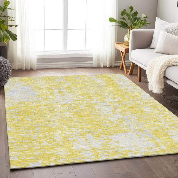 HomeRoots 8' X 10' Washable Yellow & Ivory Abstract Area Rug with UV Protection – Stylish & Durable for Homes! 675478