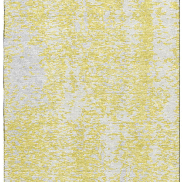 HomeRoots 8' X 10' Washable Yellow & Ivory Abstract Area Rug with UV Protection – Stylish & Durable for Homes! 675478