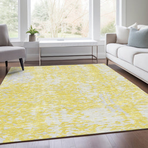 HomeRoots 10' X 14' Yellow And Ivory Abstract Area Rug - Washable, UV Protected, Durable & Stylish for Homes 675480