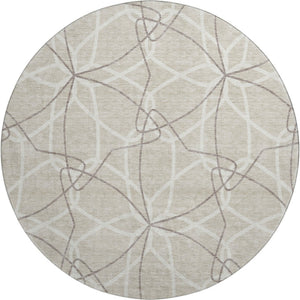 HomeRoots 8' Beige Ivory Taupe Geometric Round Rug - Washable, UV Protected, Durable & Stylish for Homes 675483