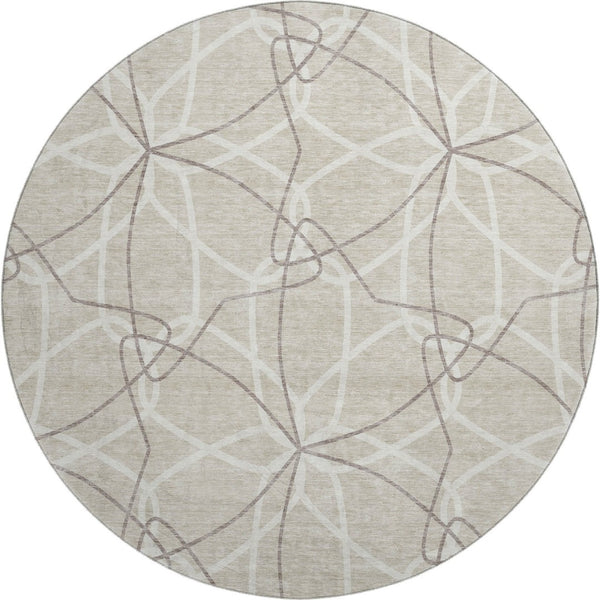 HomeRoots 8' Beige Ivory Taupe Geometric Round Rug - Washable, UV Protected, Durable & Stylish for Homes 675483
