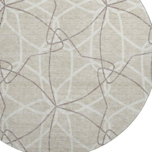 HomeRoots 8' Beige Ivory Taupe Geometric Round Rug - Washable, UV Protected, Durable & Stylish for Homes 675483