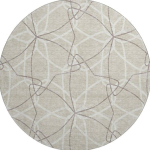 HomeRoots 8' Beige Ivory Taupe Geometric Round Rug - Washable, UV Protected, Durable & Stylish for Homes 675483