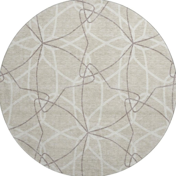 HomeRoots 8' Beige Ivory Taupe Geometric Round Rug - Washable, UV Protected, Durable & Stylish for Homes 675483
