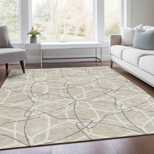 HomeRoots 8' X 10' Washable Geometric Area Rug in Beige, Ivory & Taupe - UV Protected & Stain Resistant Design 675484