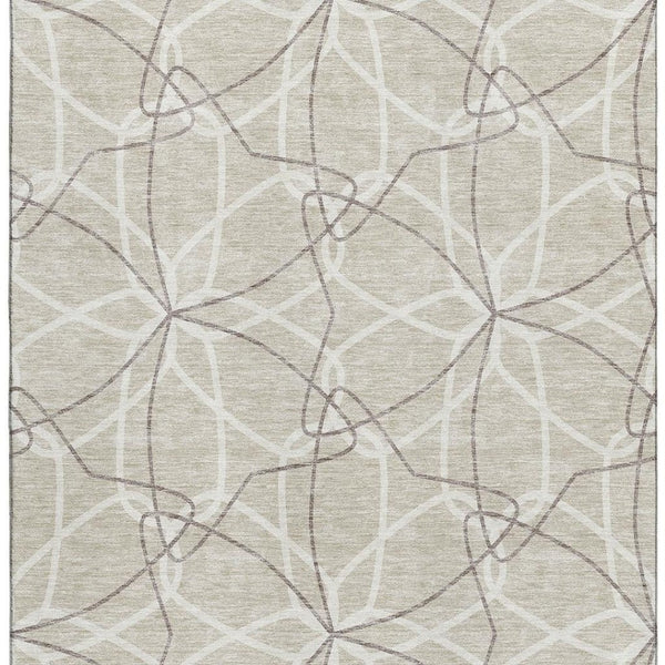 HomeRoots 8' X 10' Washable Geometric Area Rug in Beige, Ivory & Taupe - UV Protected & Stain Resistant Design 675484