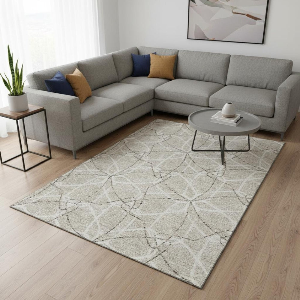 HomeRoots 10' X 14' Beige Ivory Taupe Geometric Washable Area Rug - Durable, Stain-Resistant, UV-Protected Design 675486