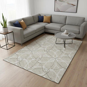 HomeRoots 10' X 14' Beige Ivory Taupe Geometric Washable Area Rug - Durable, Stain-Resistant, UV-Protected Design 675486