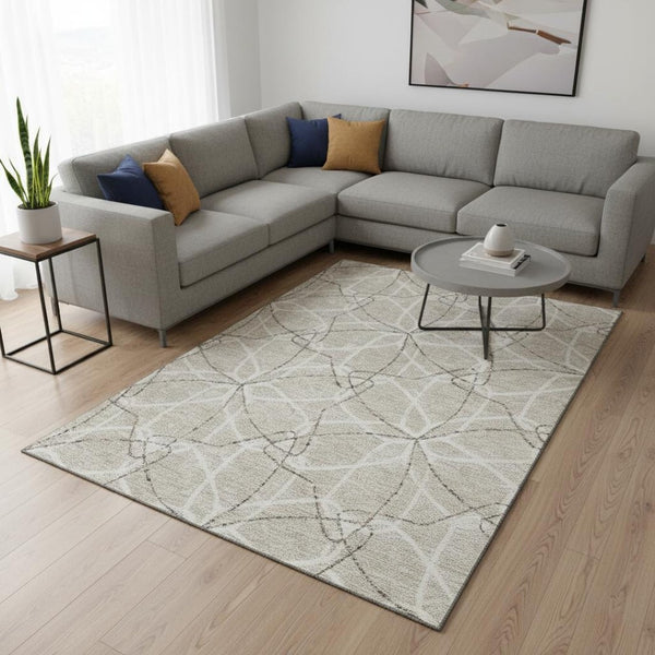 HomeRoots 10' X 14' Beige Ivory Taupe Geometric Washable Area Rug - Durable, Stain-Resistant, UV-Protected Design 675486