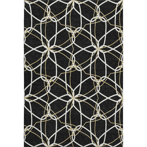 HomeRoots 5' X 8' Elegant Black Ivory Gold Geometric Washable Area Rug – UV Protected, Stain Resistant Design 675488