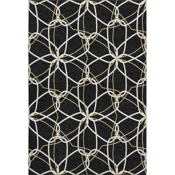 HomeRoots 5' X 8' Elegant Black Ivory Gold Geometric Washable Area Rug – UV Protected, Stain Resistant Design 675488
