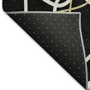 HomeRoots 5' X 8' Elegant Black Ivory Gold Geometric Washable Area Rug – UV Protected, Stain Resistant Design 675488