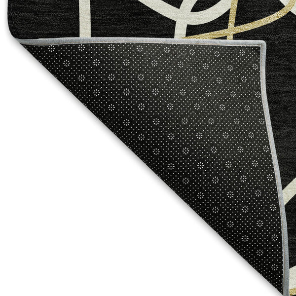 HomeRoots 5' X 8' Elegant Black Ivory Gold Geometric Washable Area Rug – UV Protected, Stain Resistant Design 675488