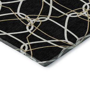 HomeRoots 5' X 8' Elegant Black Ivory Gold Geometric Washable Area Rug – UV Protected, Stain Resistant Design 675488