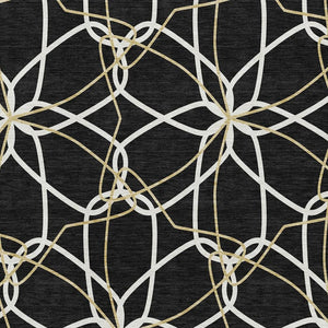 HomeRoots 5' X 8' Elegant Black Ivory Gold Geometric Washable Area Rug – UV Protected, Stain Resistant Design 675488