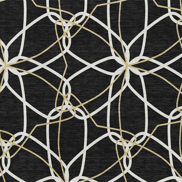 HomeRoots 5' X 8' Elegant Black Ivory Gold Geometric Washable Area Rug – UV Protected, Stain Resistant Design 675488