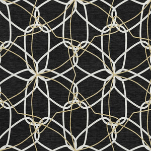 HomeRoots 5' X 8' Elegant Black Ivory Gold Geometric Washable Area Rug – UV Protected, Stain Resistant Design 675488